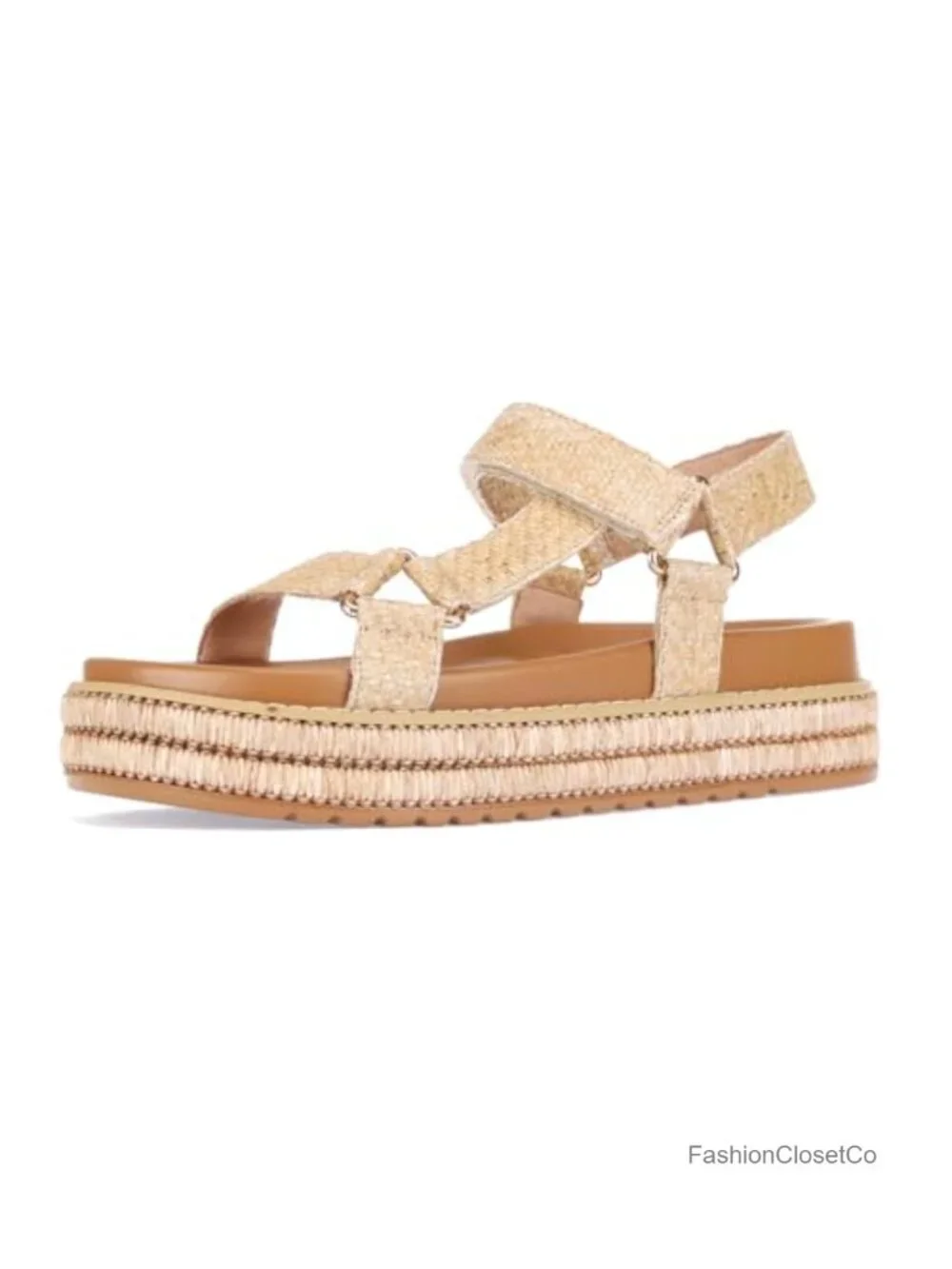 Espadrille Platform Sandals with Ankle Strap - Woven Raffia Sole